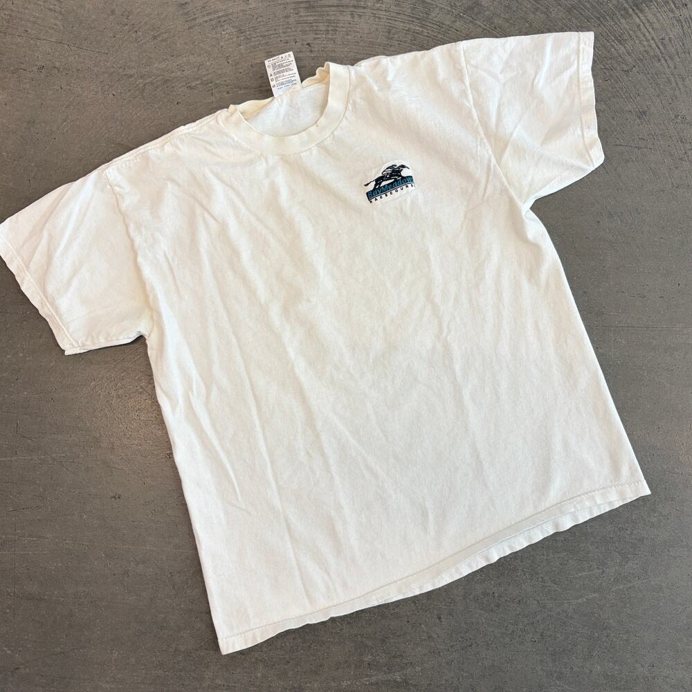 Vintage 90's Y2k Horse Baymeadow Racecourse Preppy White Graphic Tee XL